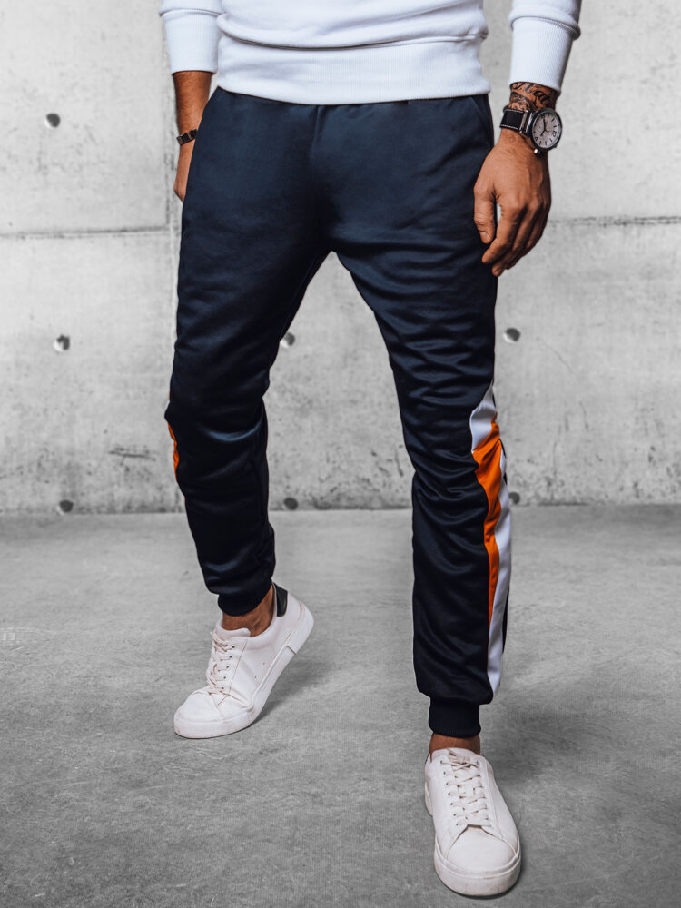 TMAVĚ MODRÉ TEPLÁKY JOGGER S ORANŽOVO-BÍLÝM VZOREM UX4111 Velikost: 2XL