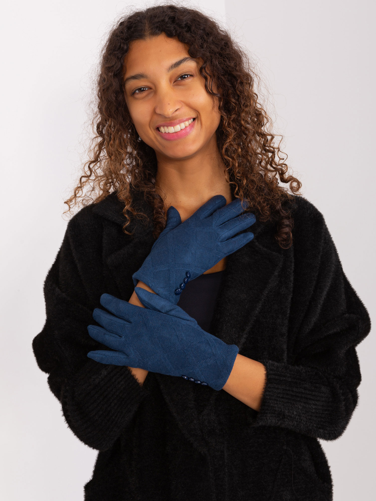 Tmavě modré rukavice s knoflíčky AT-RK-239302.10X-dark blue Velikost: L/XL