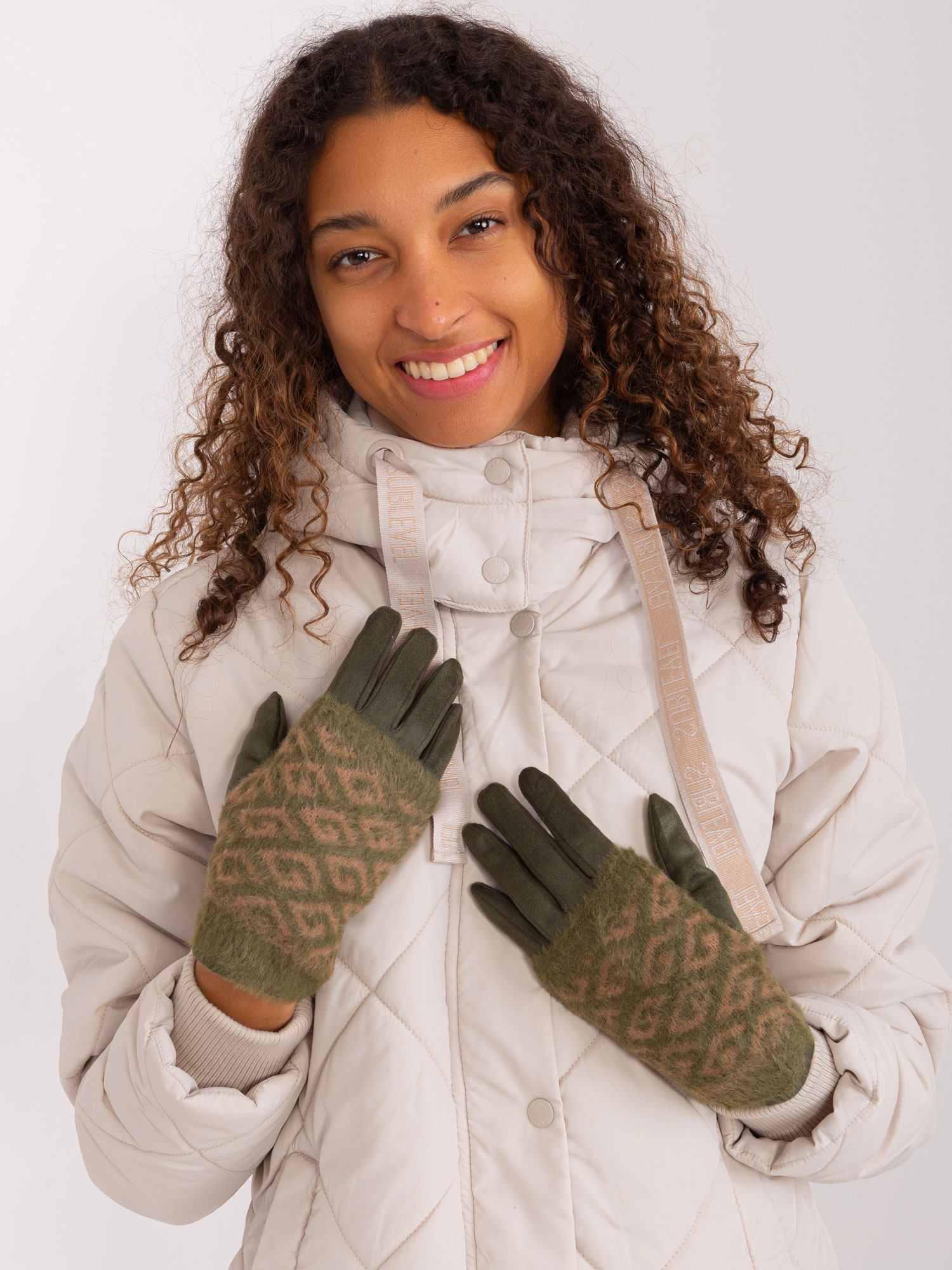 Tmavé khaki vzorované rukavice AT-RK-2310.89-khaki Velikost: S/M