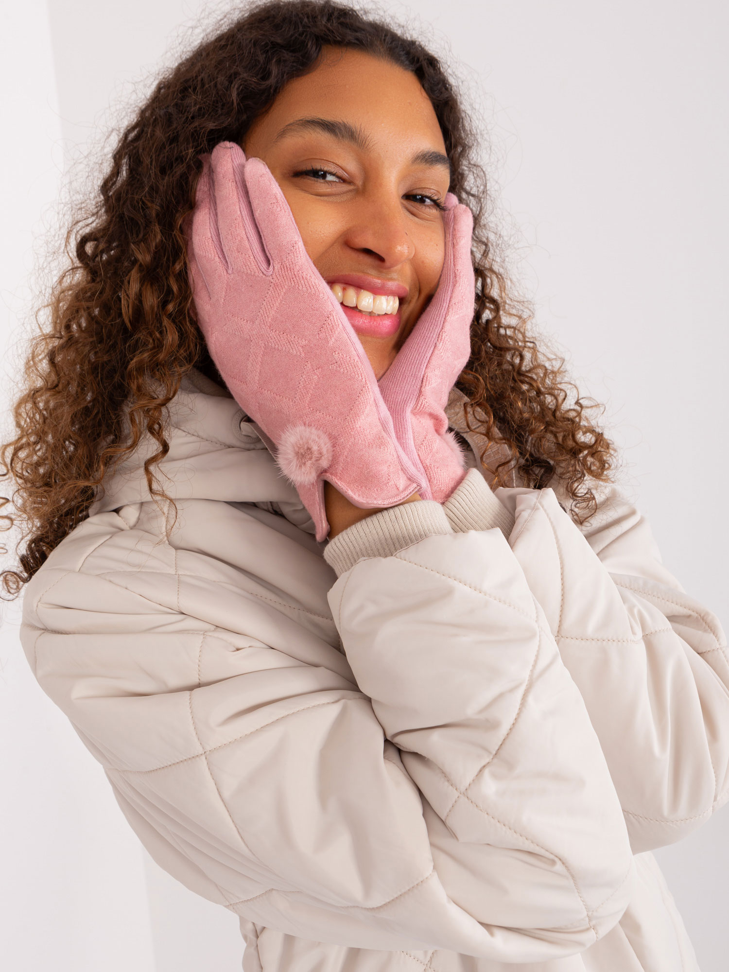 Pudrové zimní rukavice AT-RK-239506.98-light pink Velikost: S/M