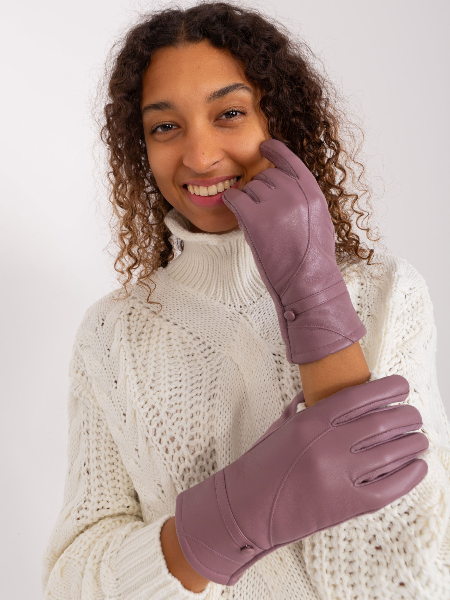 Fialové koženkové rukavice -AT-RK-239802.28-purple Velikost: L/XL