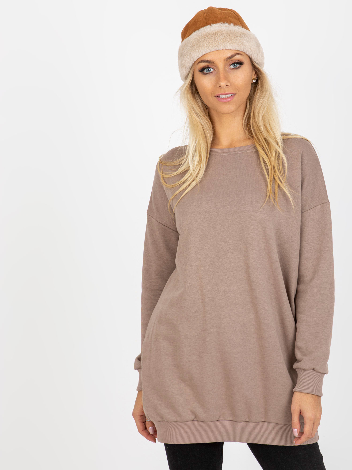 Béžová dámská mikina bez kapuce RV-BL-8310.60-beige Velikost: ONE SIZE