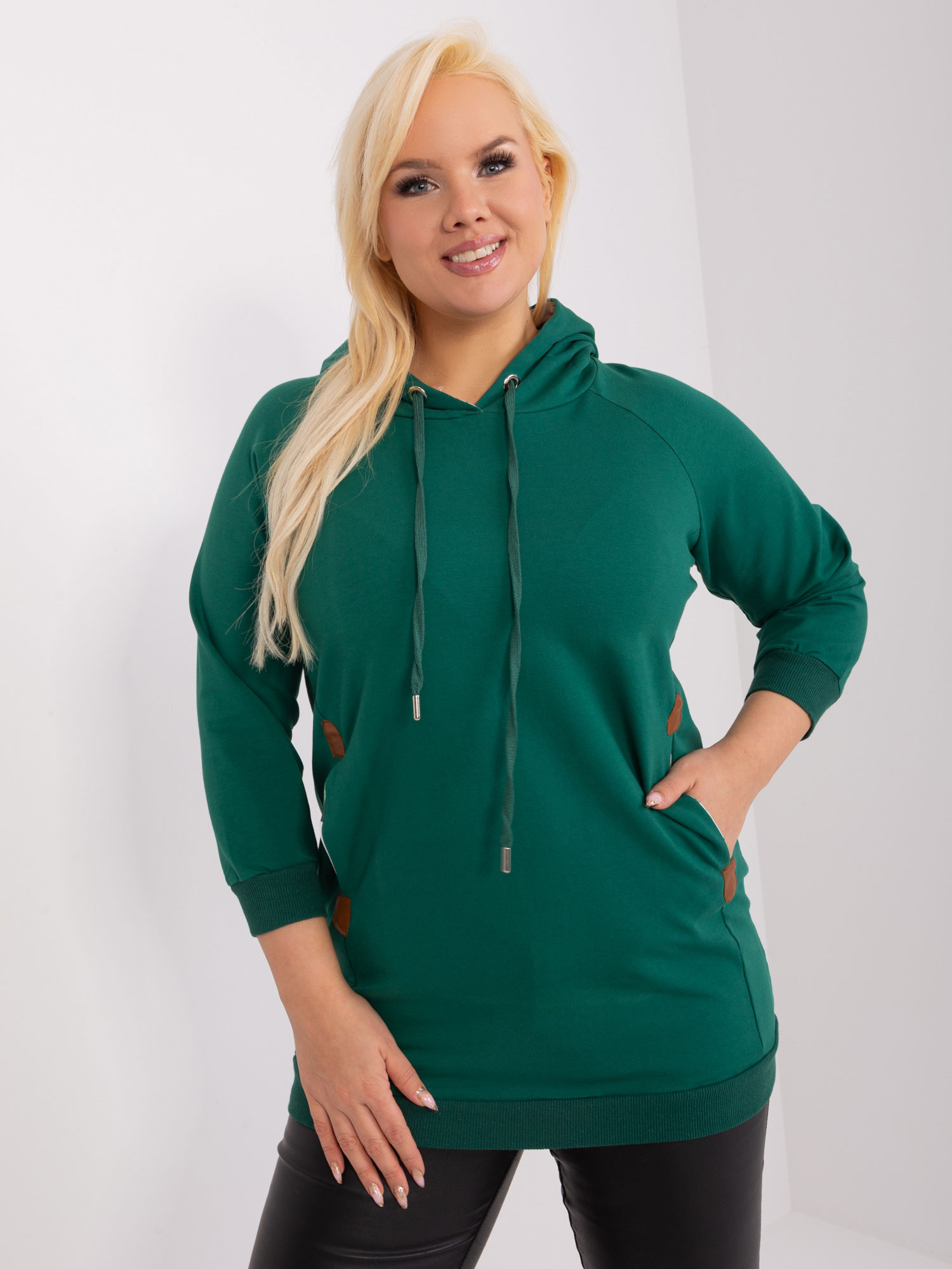 Tmavě zelená mikina s kapucí RV-BL-8221.96-dark green Velikost: ONE SIZE