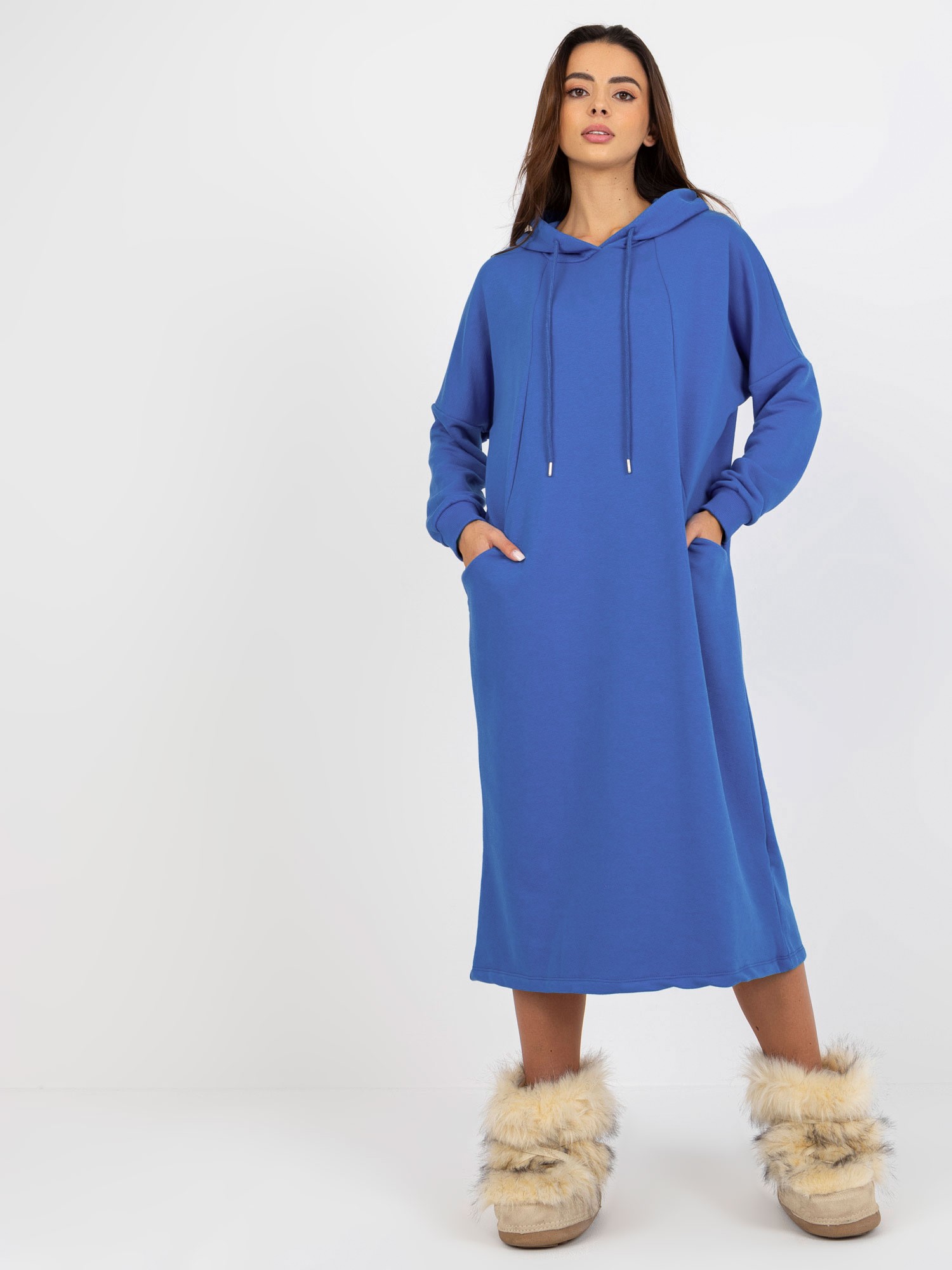 Modré dlouhé mikinové šaty RV-BL-8335.58P-dark blue Velikost: ONE SIZE