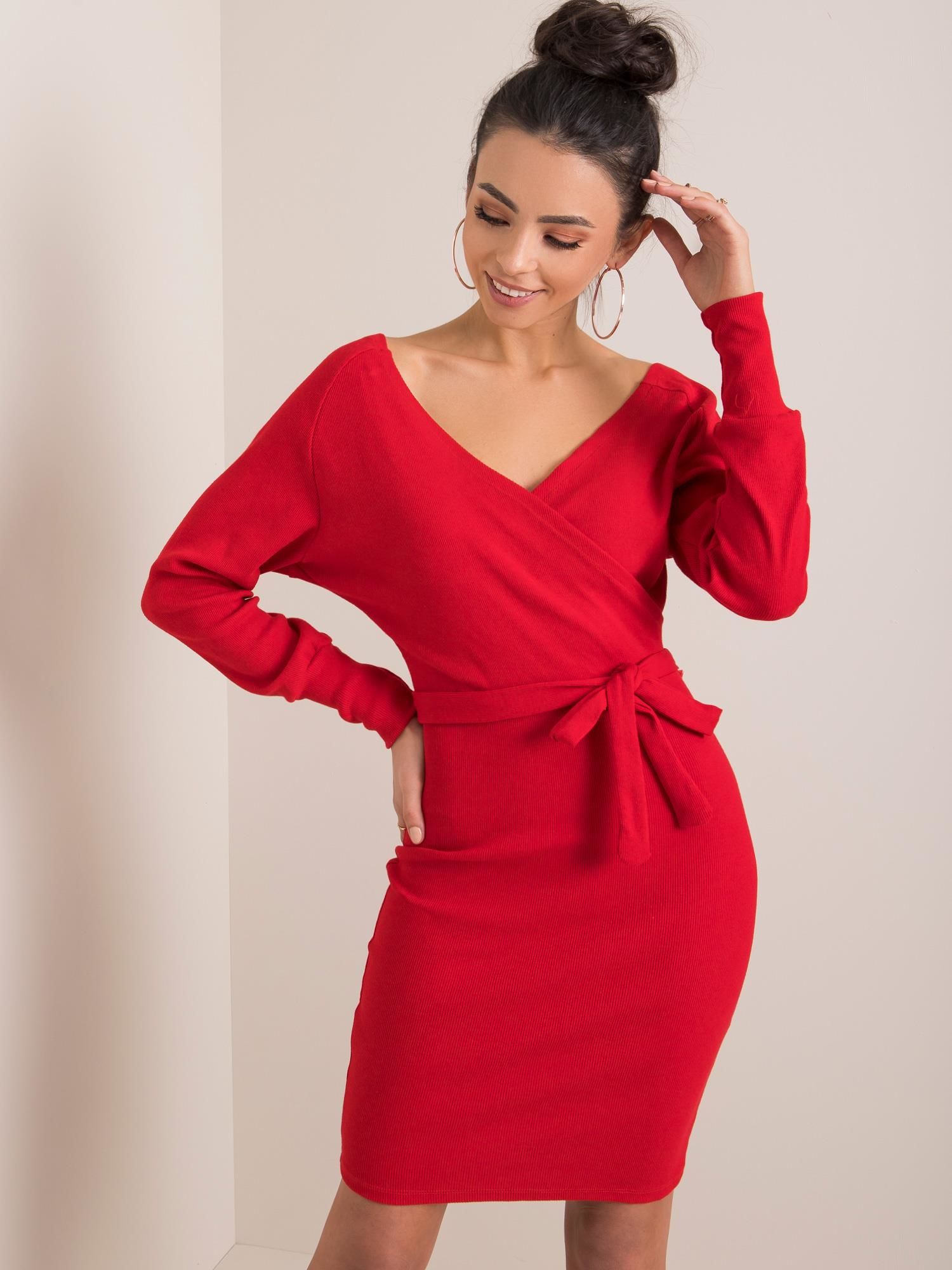 Dámské červené šaty s páskem RV-SK-5297.23P-red Velikost: S