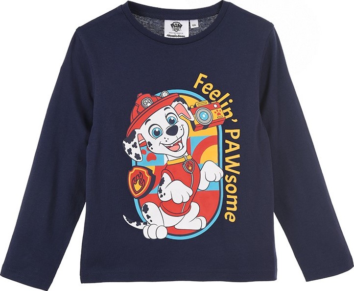Tmavě modré chlapecké tričko s dlouhým rukávem Paw Patrol - Marshall (Velikost 98)