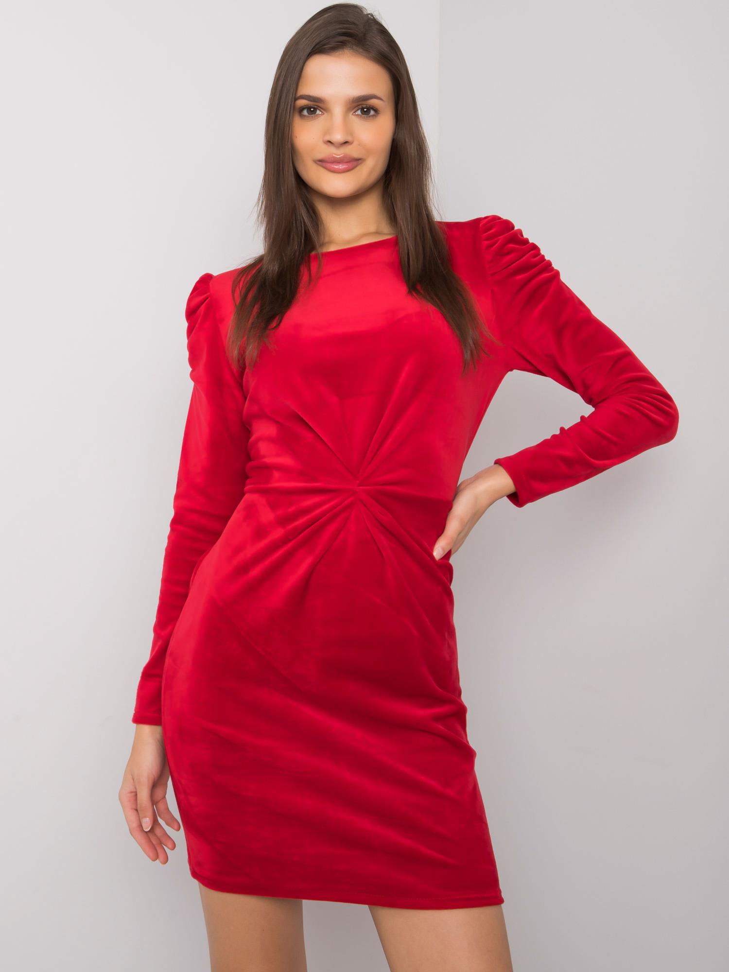 Červené dámské velurové šaty -WN-SK-H614.34X-red Velikost: S