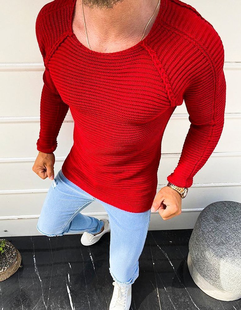 Červený svetr s raglánovými rukávy WX1576 Velikost: L