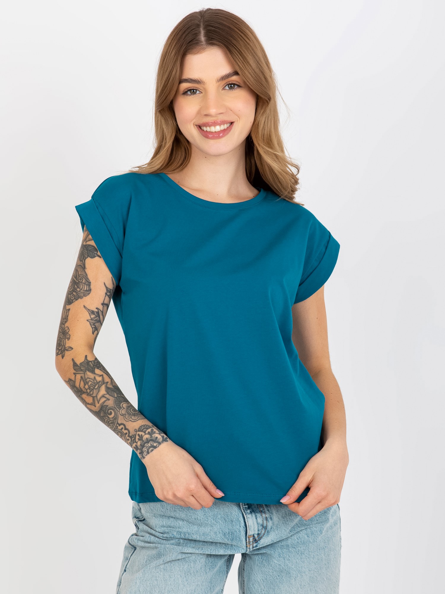 Tmavě modré dámské basic tričko RV-TS-4833.14-sea Velikost: L
