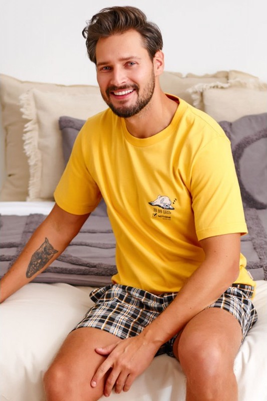 Žluto-kárované krátké pánské pyžamo Velikost: 2XL