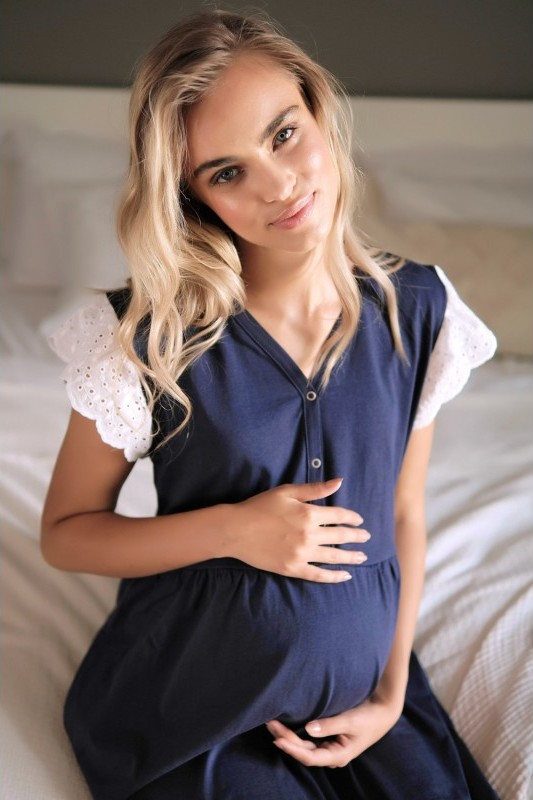 Tmavě modrá těhotenská košile z organické bavlny a s krajkou Velikost: L