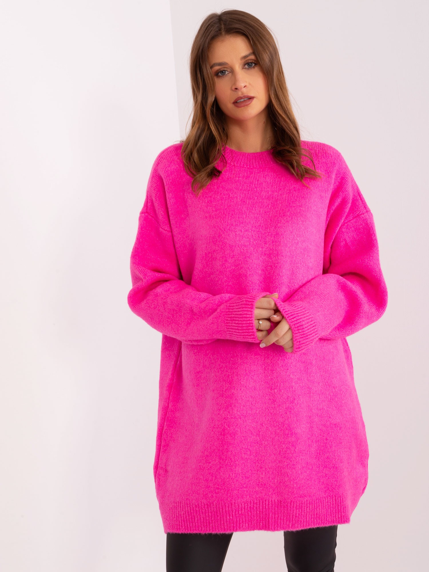 Neonově růžový dlouhý svetr LC-SK-0568.70P-fluo pink