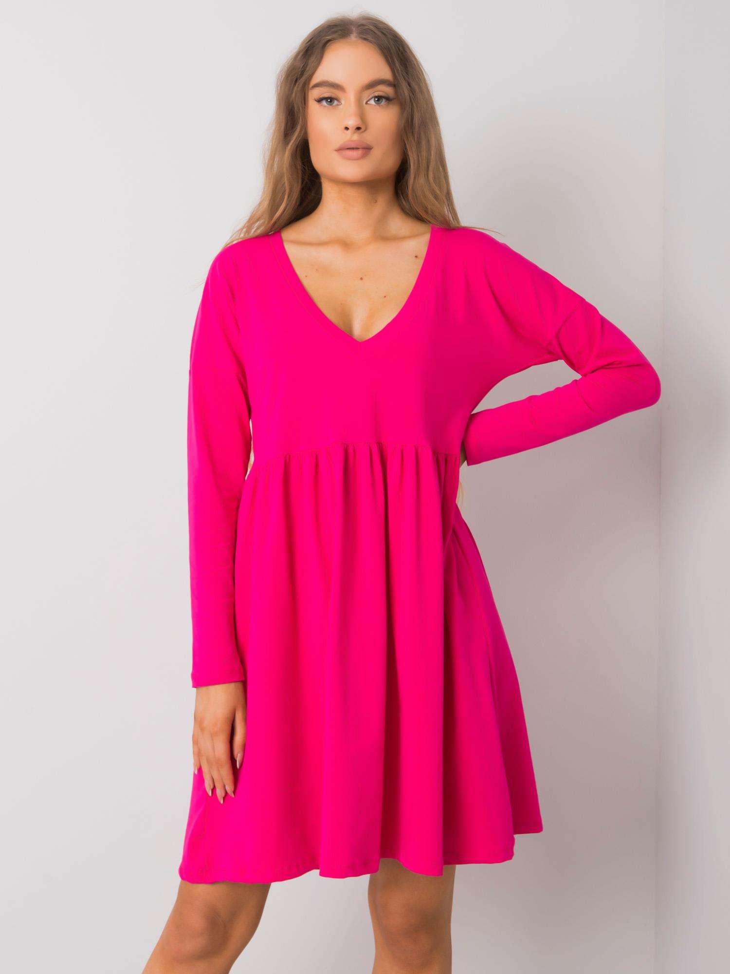 Růžové dámské šaty s dlouhými rukávy RV-SK-6008.19X-fuchsia Velikost: S
