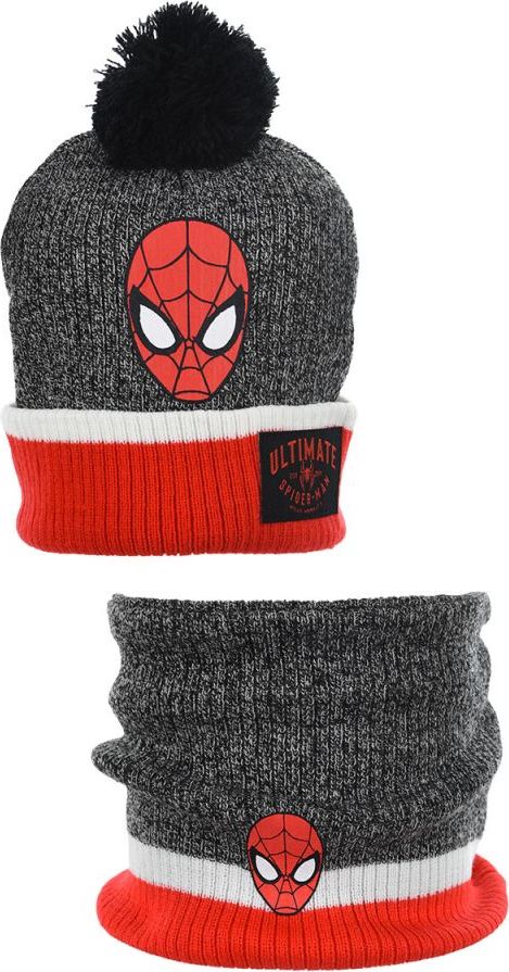 Marvel Spider-Man Šedo-červená pletená čepice s nákrčníkem Velikost: 52