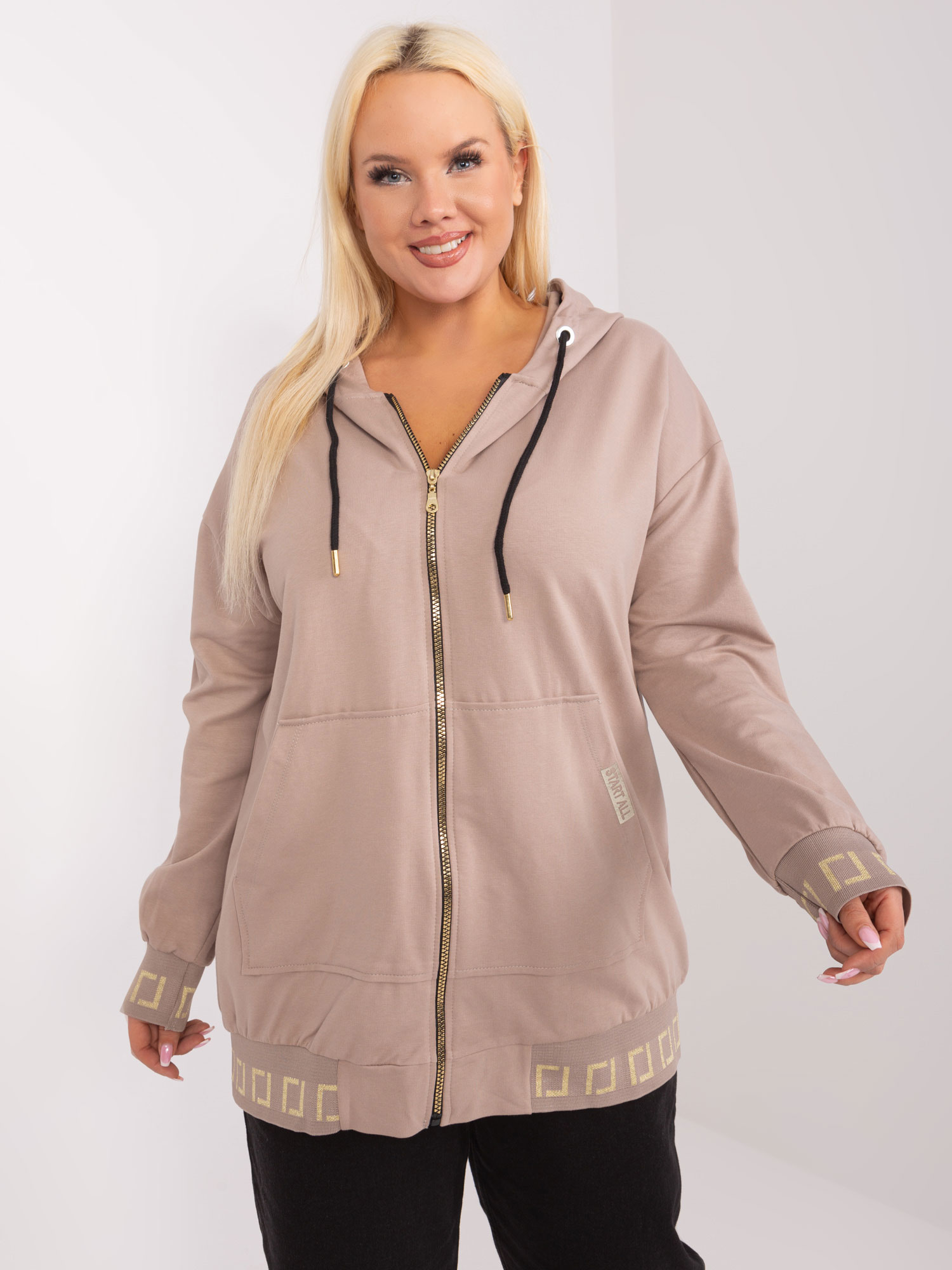 BÉŽOVÁ MIKINA NA ZIP S KAPUCÍ -RV-BL-8262.85-DARK BEIGE Velikost: ONE SIZE