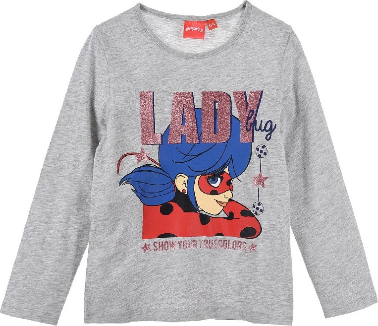 Šedé dívčí tričko Ladybug and Cat Noir (Velikost 104)