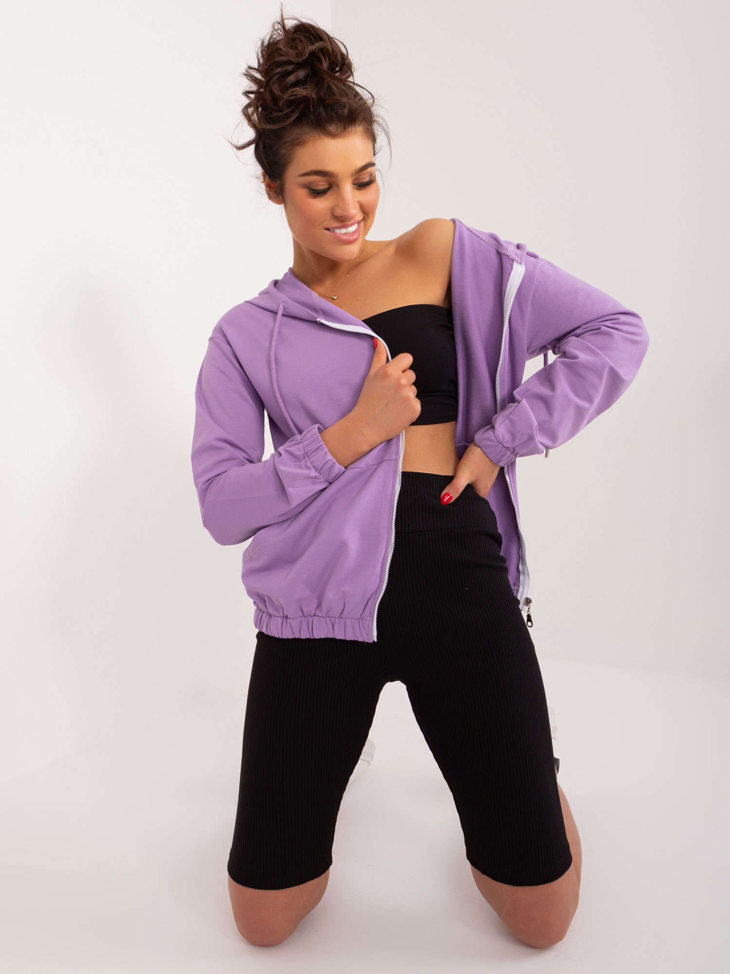 FIALOVÁ MIKINA NA ZIP RV-BL-8855.20-PURPLE Velikost: ONE SIZE