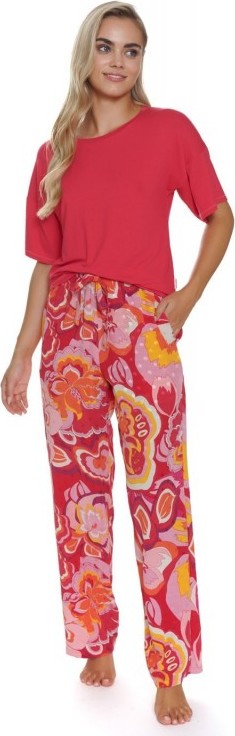 Doctor Nap růžové dámské pyžamo s květinovými kalhotami Velikost: L