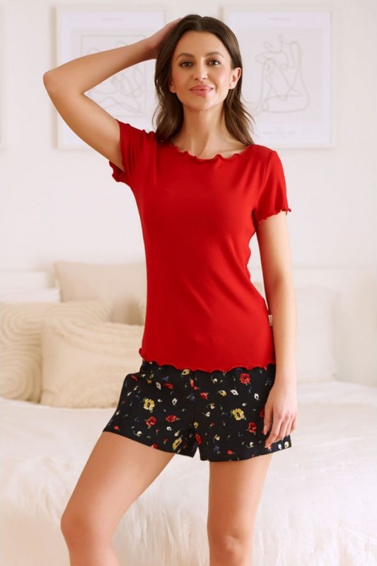 Doctor Nap červeno-černé krátké pyžamo s květinami Velikost: XL