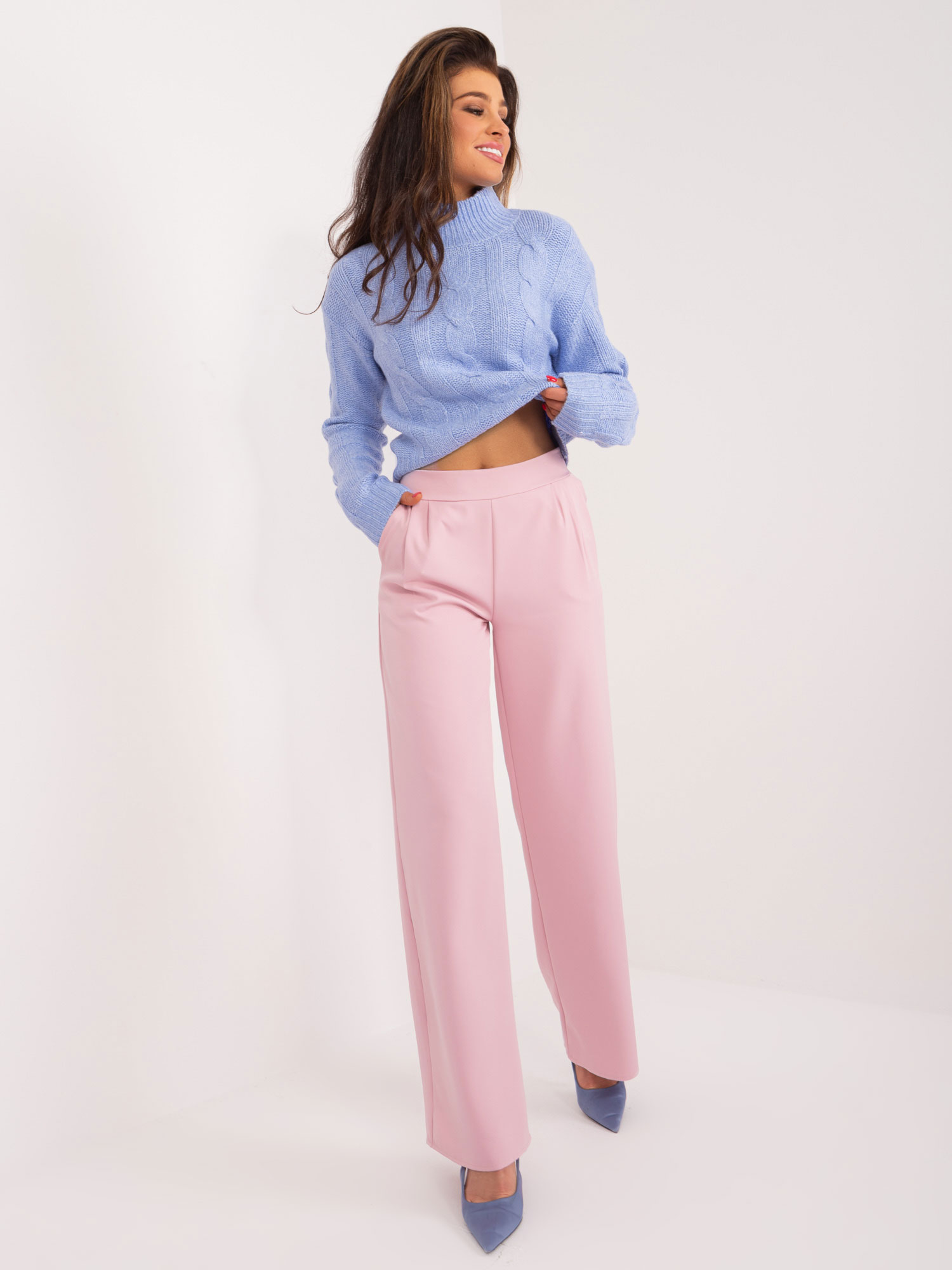 Světle růžové elegantní kalhoty -WN-SP-8247.06-light pink Velikost: XL