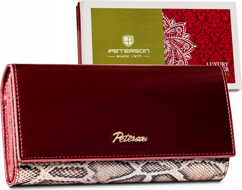 Peterson Červená kožená peněženka s potiskem hadí kůže Y590 [DH] PTN BS-490 Velikost: ONE SIZE