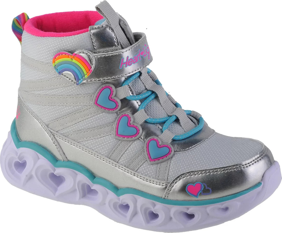 STŘÍBRNÉ DÍVČÍ SVÍTÍCÍ TENISKY SKECHERS SWEETHEART LIGHTS - SWEET STYLING 302668L-SMLT Velikost: 33