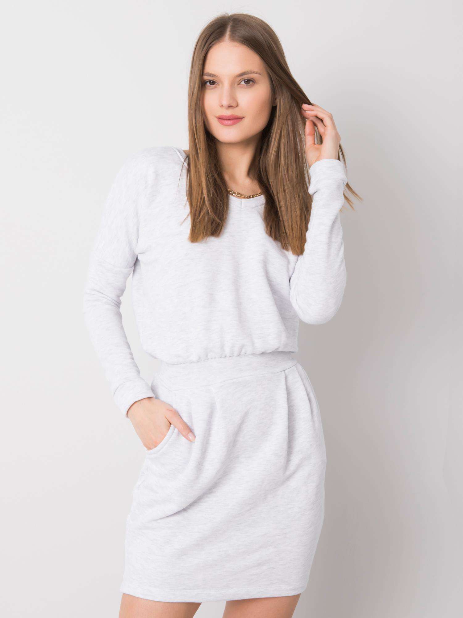 Světle šedé dámské šaty s vázáním RV-SK-6037.18X-gray Velikost: M