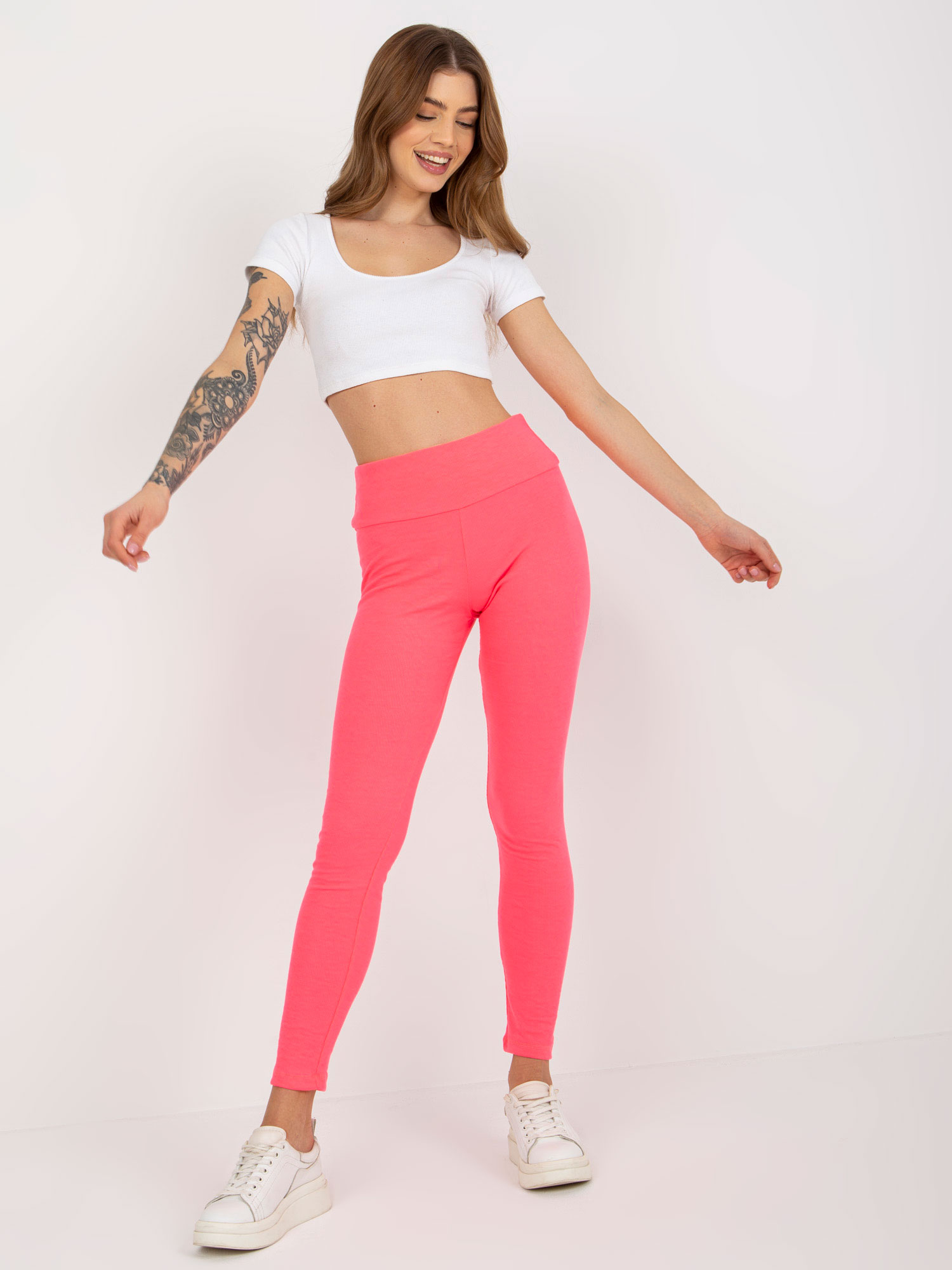 NEONOVĚ RŮŽOVÉ ŽEBROVANÉ LEGÍNY EM-LG-725.11-NEON PINK Velikost: ONE SIZE