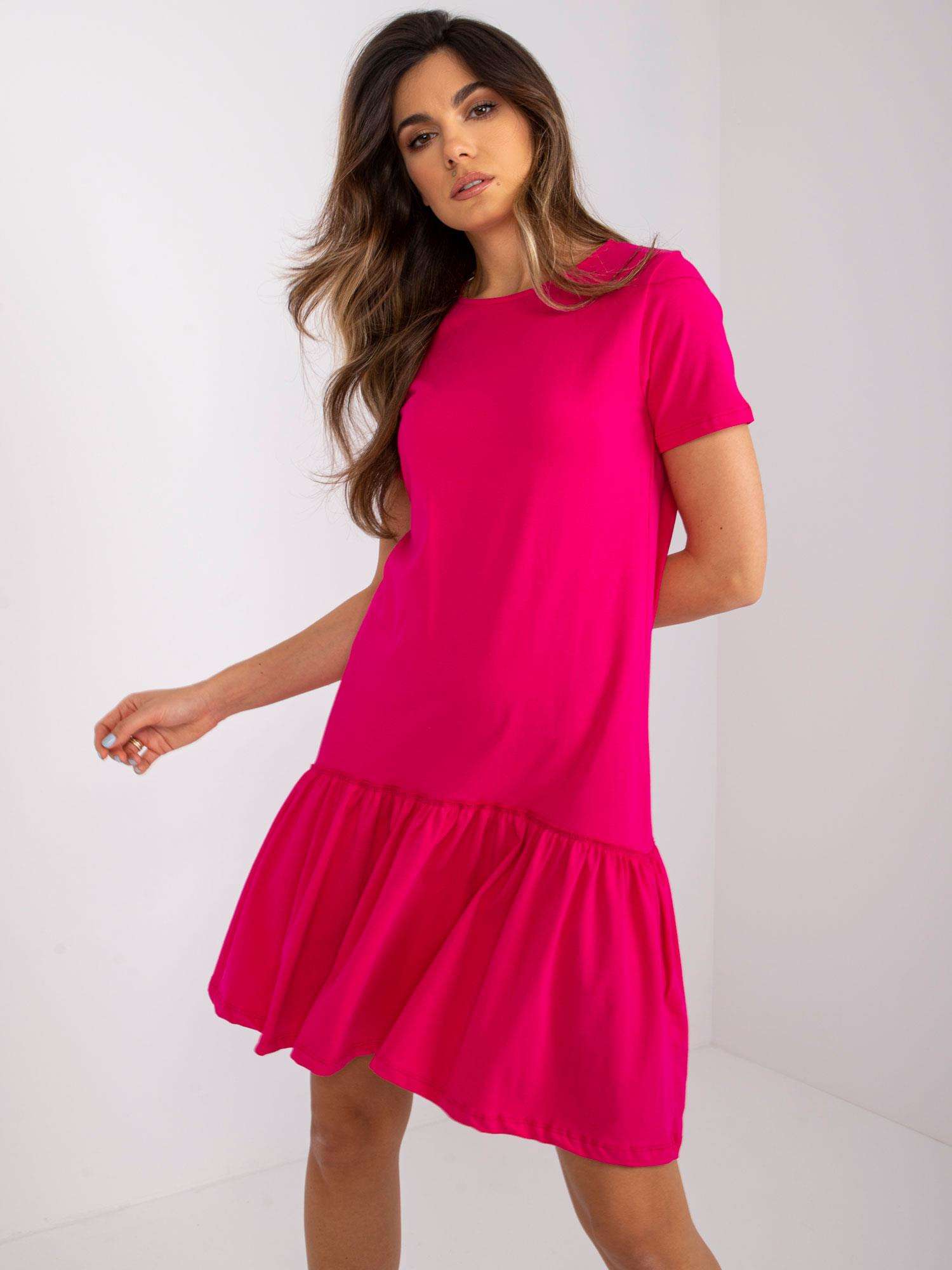 Růžové dámské volné mini šaty RV-SK-5631.02X-fuchsia Velikost: XL