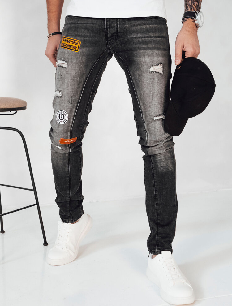 Tmavě šedé džínové kalhoty s nášivkami UX4150 Velikost: 36