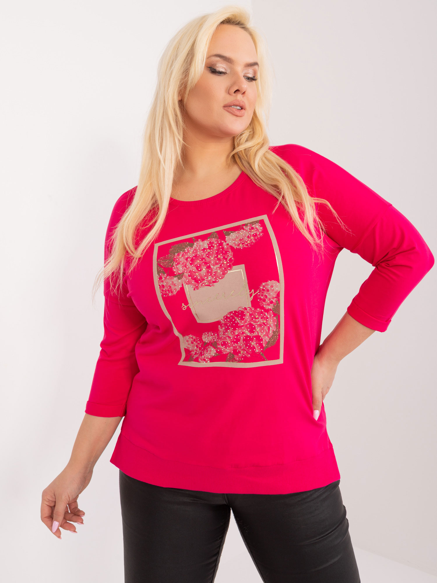 Tmavě růžové tričko s potiskem RV-BZ-9404.07-dark pink Velikost: ONE SIZE
