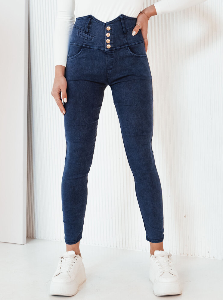 Tmavě modré džíny s vysokým pasem a ozdobnými knoflíky GINAS UY1967 Velikost: S/M