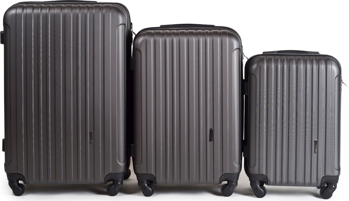 Tmavě šedá sada tří cestovních kufrů FLAMINGO 2011, Luggage 3 sets (L,M,S) Wings, Dark grey
