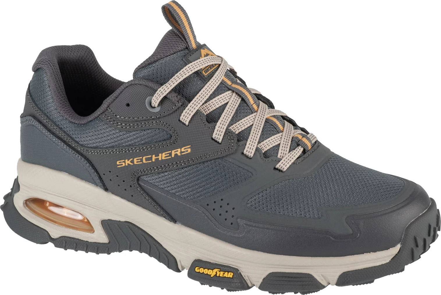 ŠEDÉ KOŽENÉ TURISTICKÉ TENISKY SKECHERS SKECH-AIR ENVOY - SLEEK ENVOY 237553-CHAR Velikost: 43