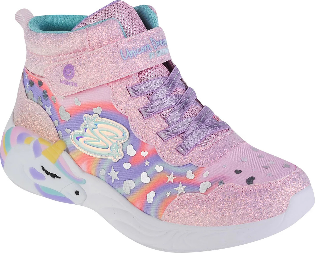 Světle růžové svítící kotníkové tenisky Skechers Lighted Unicorn Dreams Magical Dreamer