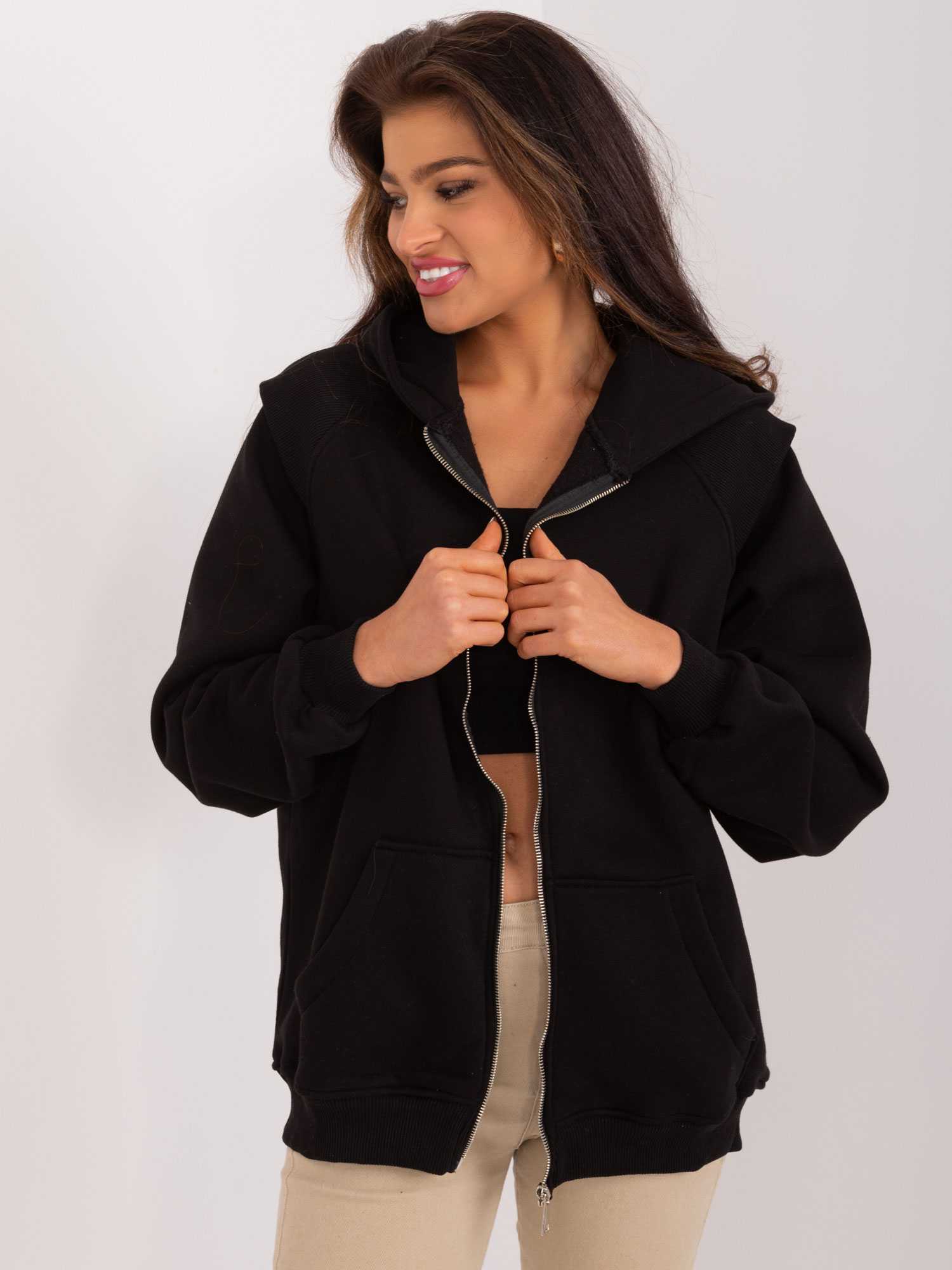 ČERNÁ OVERSIZE MIKINA S KAPUCÍ BA-BL-3027.28-BLACK Velikost: M