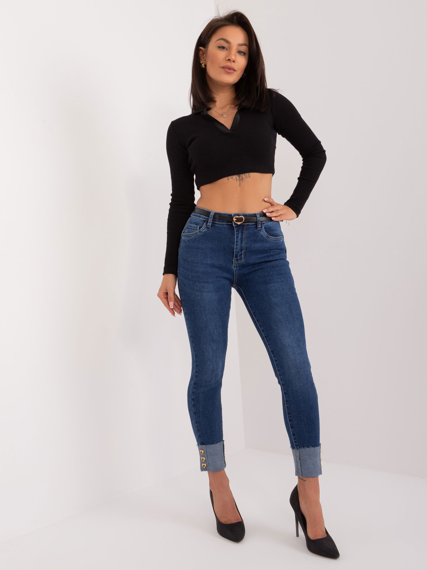 TMAVĚ MODRÉ DÁMSKÉ SKINNY DŽÍNY -PM-SP-J1318-15.31X-DARK BLUE Velikost: S