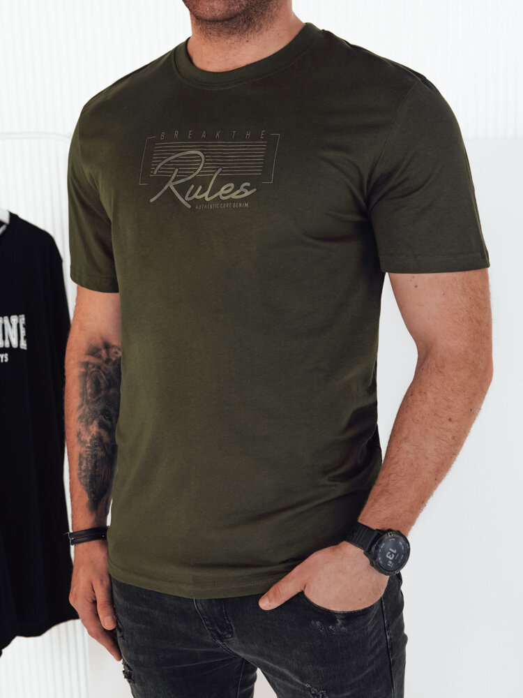 Khaki pánské tričko s potiskem RULES RX5410 Velikost: M