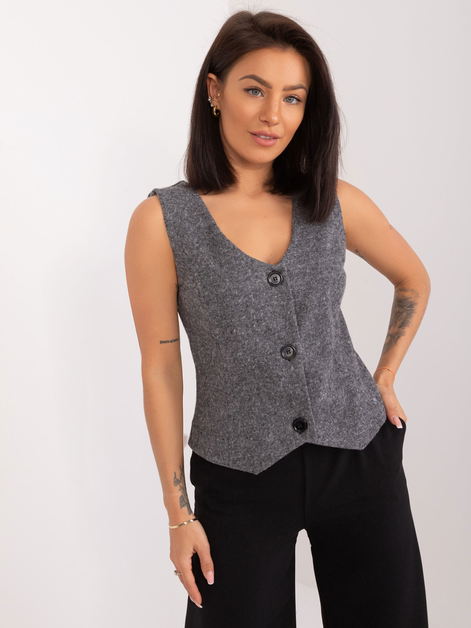 Šedo-černá elegantní vesta -LK-KZ-509564-2.15X-grey-black Velikost: S/M