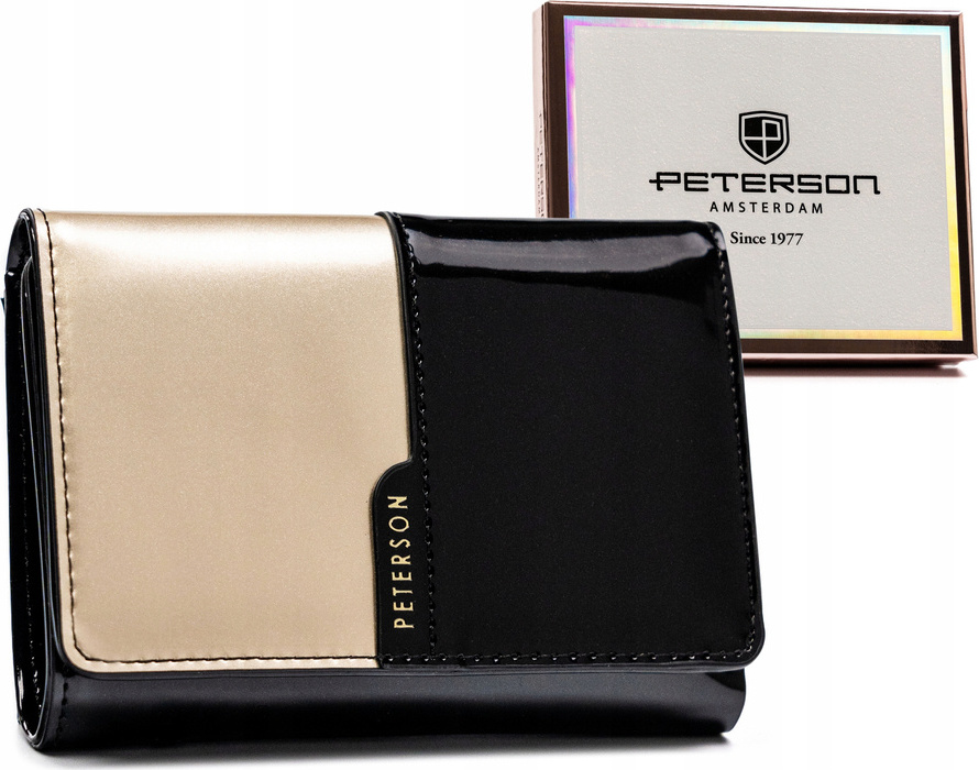 Peterson černo/zlatá střední peněženka s klopou Y655 PTN 013-LAK Velikost: ONE SIZE