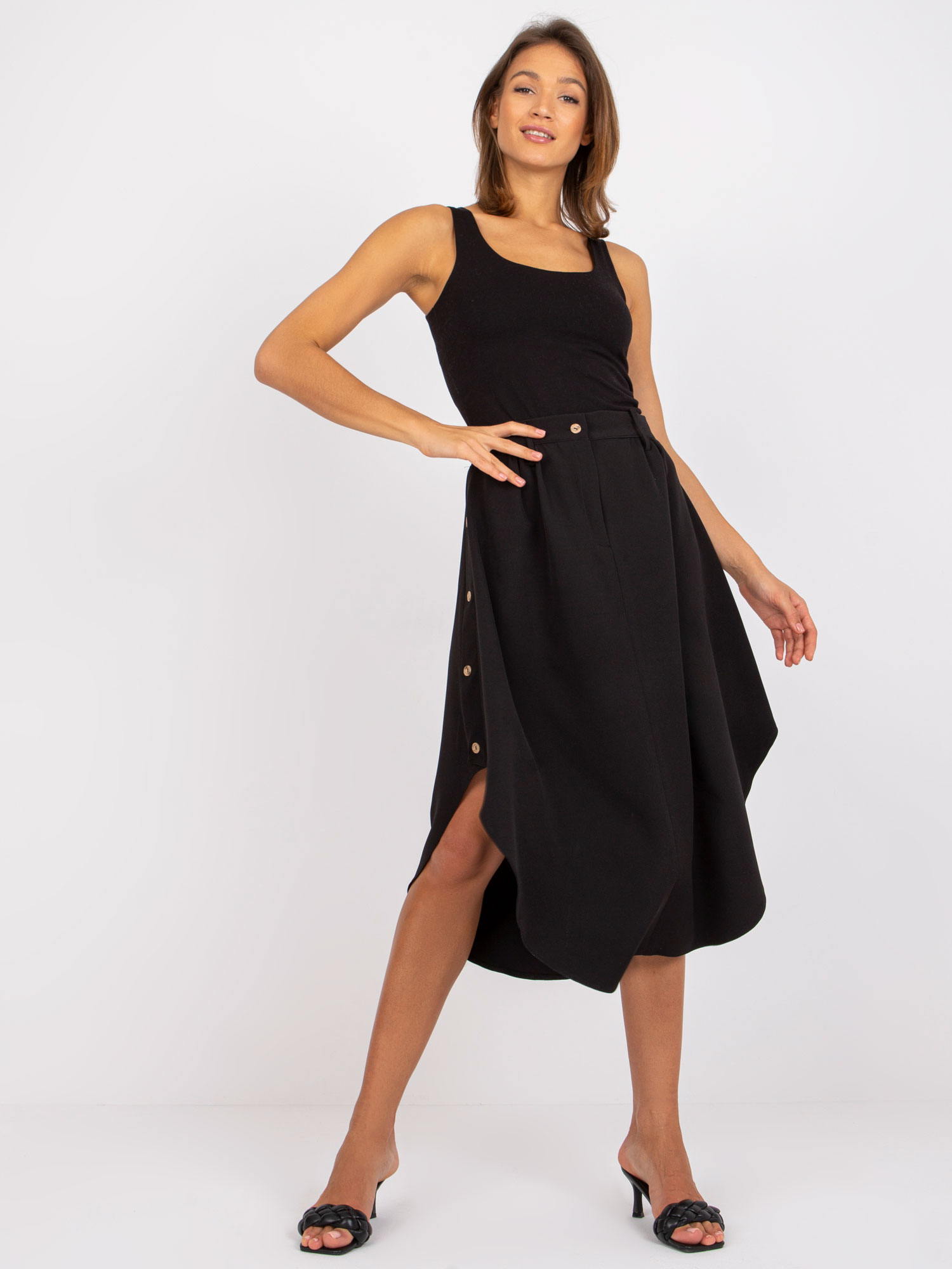 Černá midi sukně s knoflíky -CHA-SD-1242.36-black Velikost: L/XL