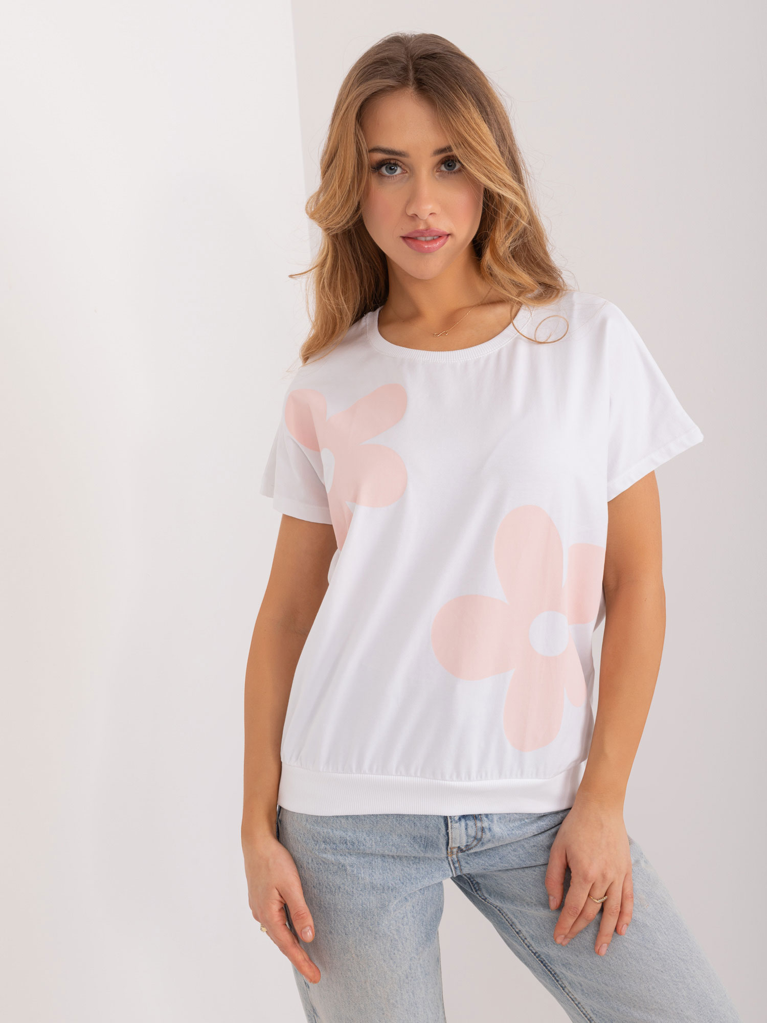 Bílo-růžové tričko s aplikací -RV-BZ-9628.26X-white-pink Velikost: S/M