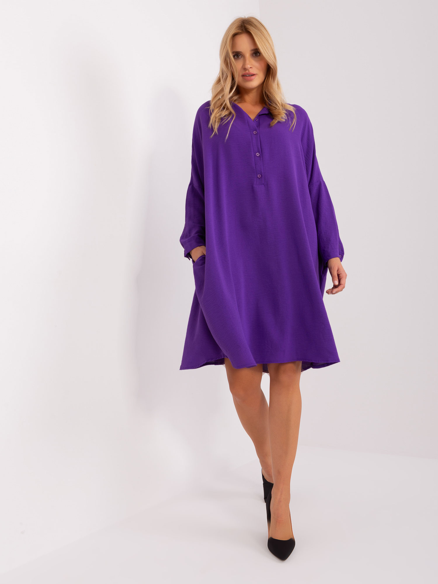 Tmavě fialové košilové šaty -DHJ-SK-15506A.94P-tmavě fialové Velikost: ONE SIZE