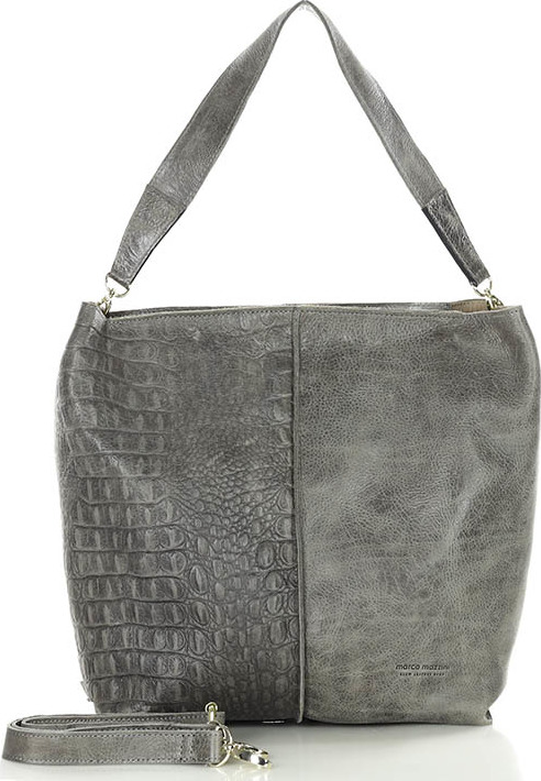 MARCO MAZZINI šedá kožená shopper kabelka s imitací krokodýlí kůže (vs87d) Velikost: ONE SIZE