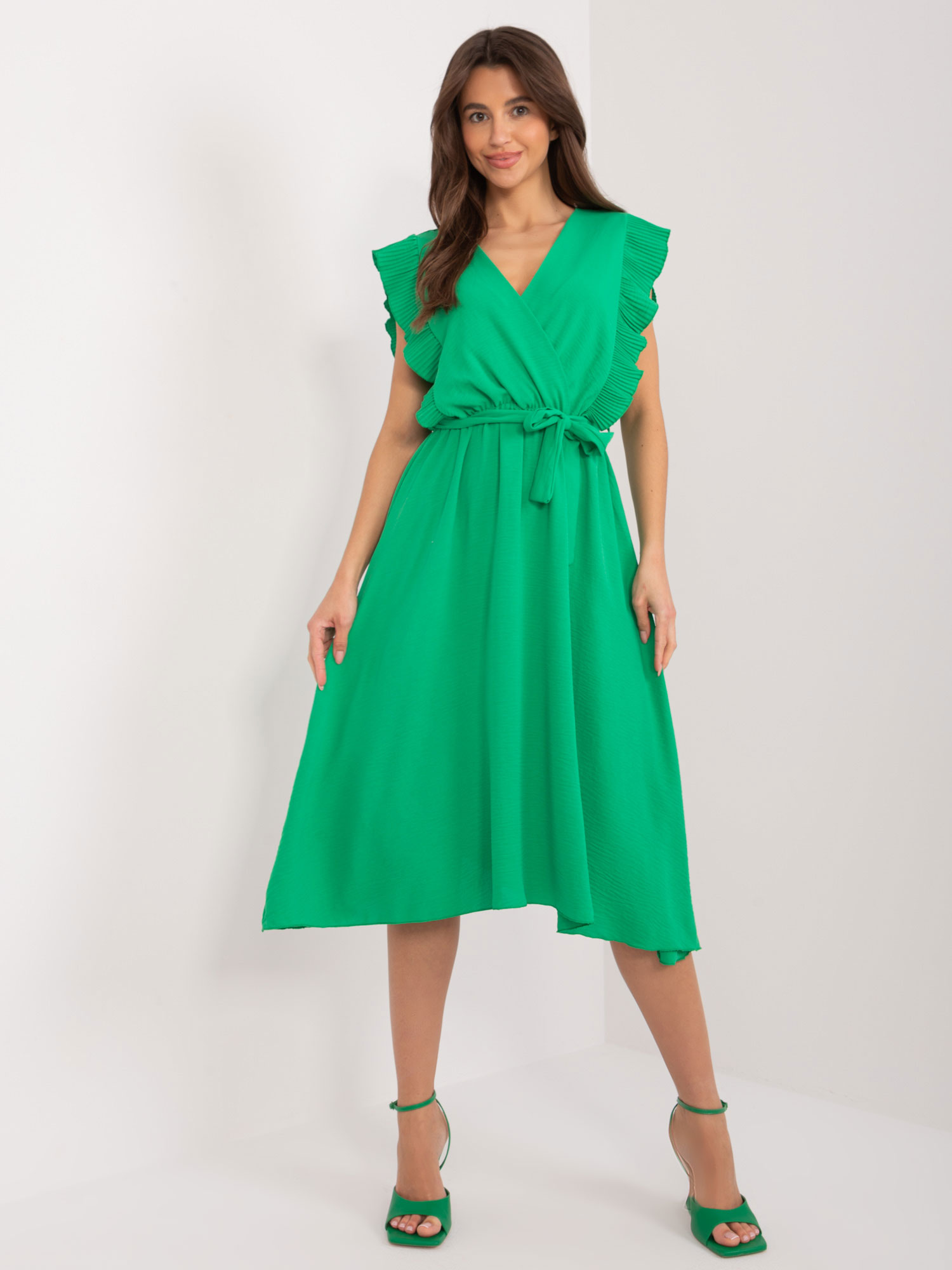 Zelené volné midi šaty s páskem MI-SK-3088.93-green Velikost: ONE SIZE