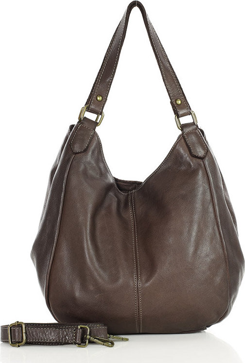 MARCO MAZZINI tmavě hnědá kožená dvoukomorová shopper taška (v238d) Velikost: ONE SIZE