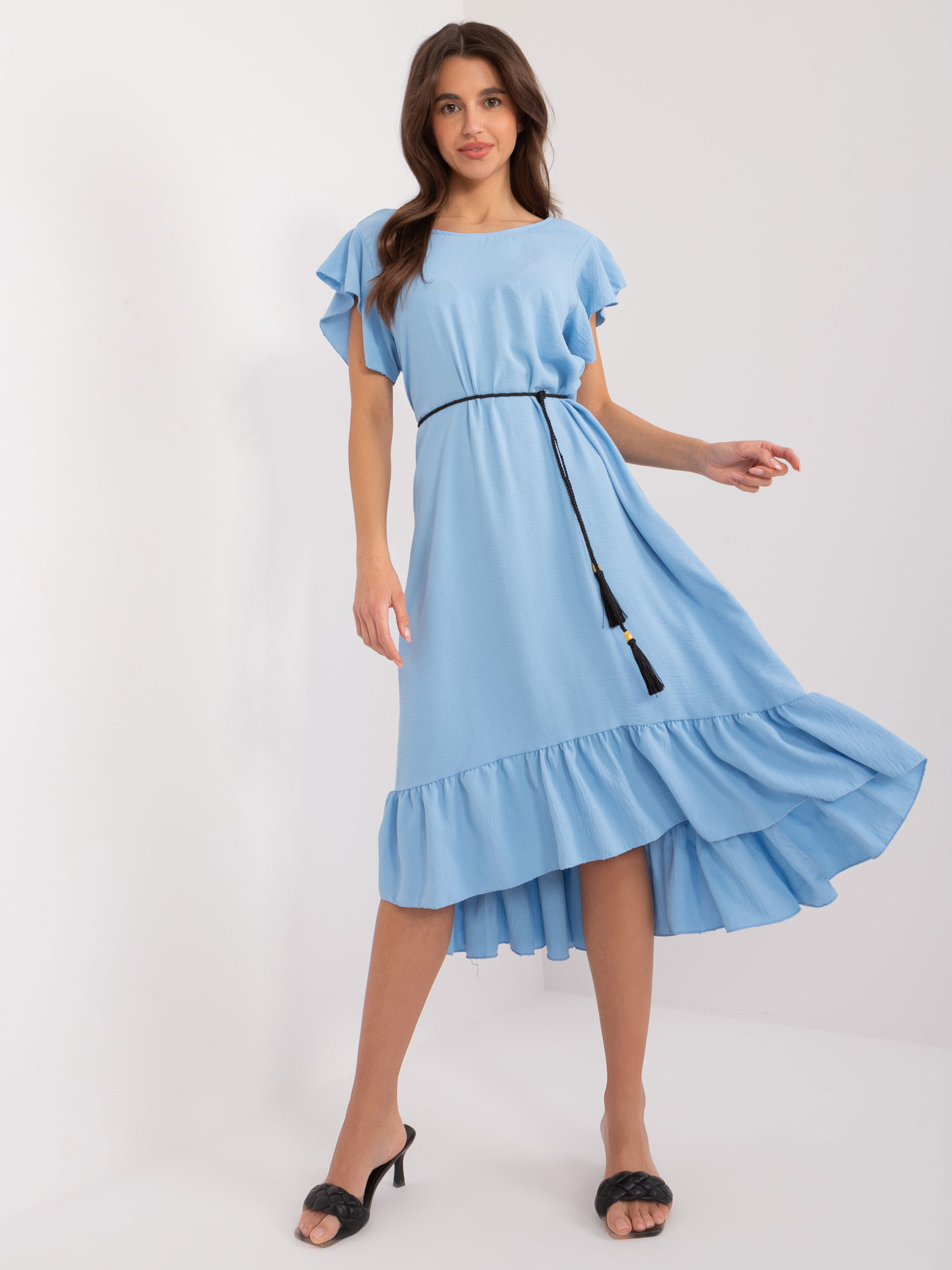 Světle modré volné midi šaty s volánky -MI-SK-59101.31-light blue Velikost: ONE SIZE