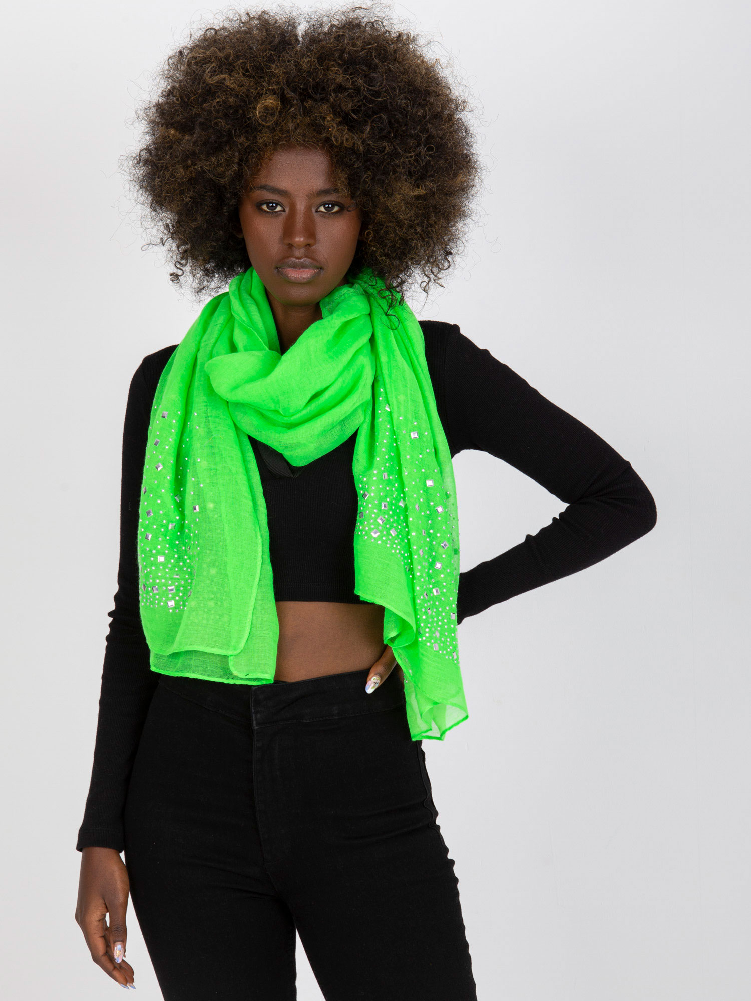 Neonově zelený šátek s kamínky AT-CH-LA12813 Velikost: ONE SIZE