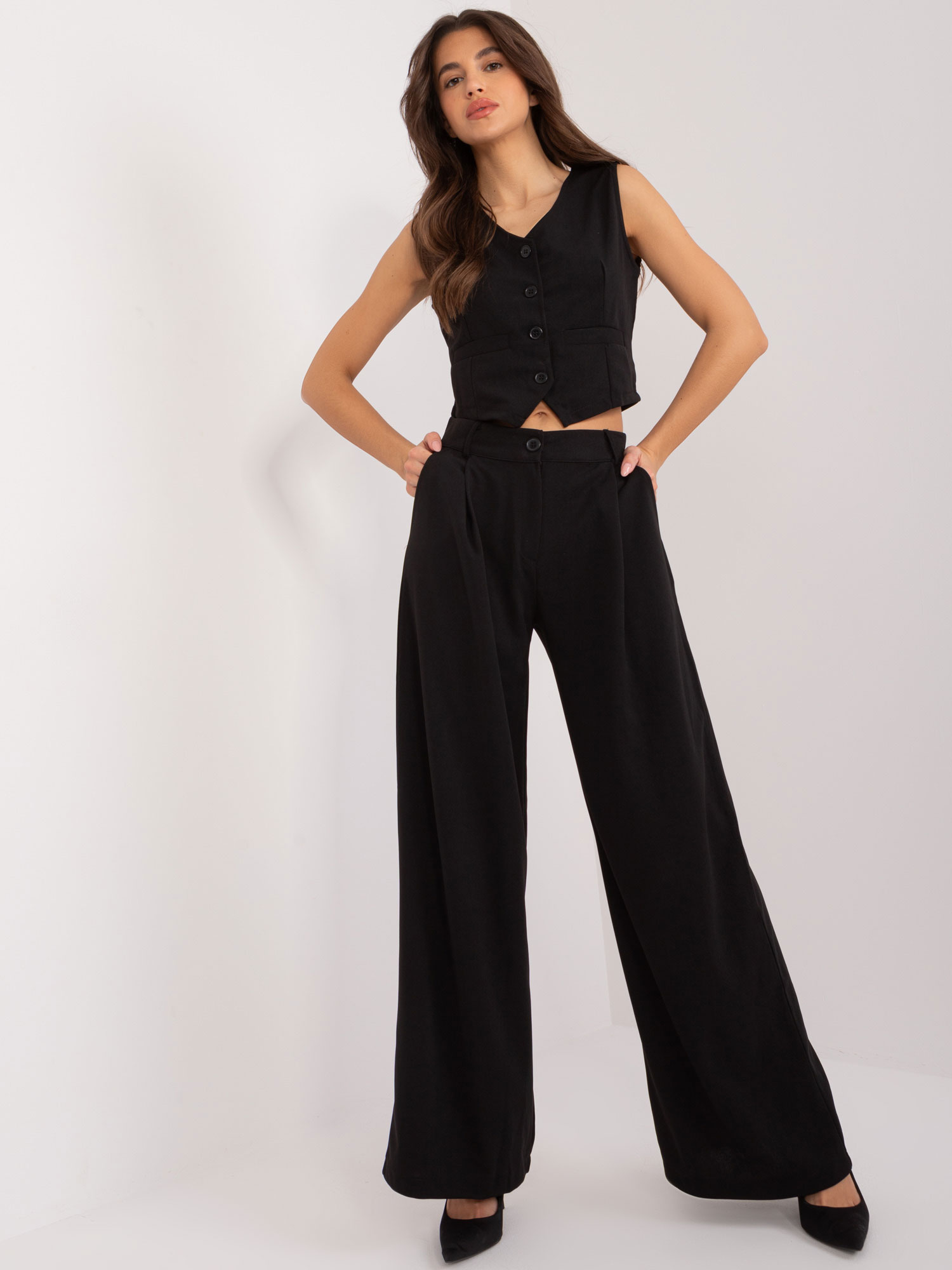 Černý elegantní komplet vesty a širokých kalhot WN-KMPL-VE90.26-black Velikost: XL