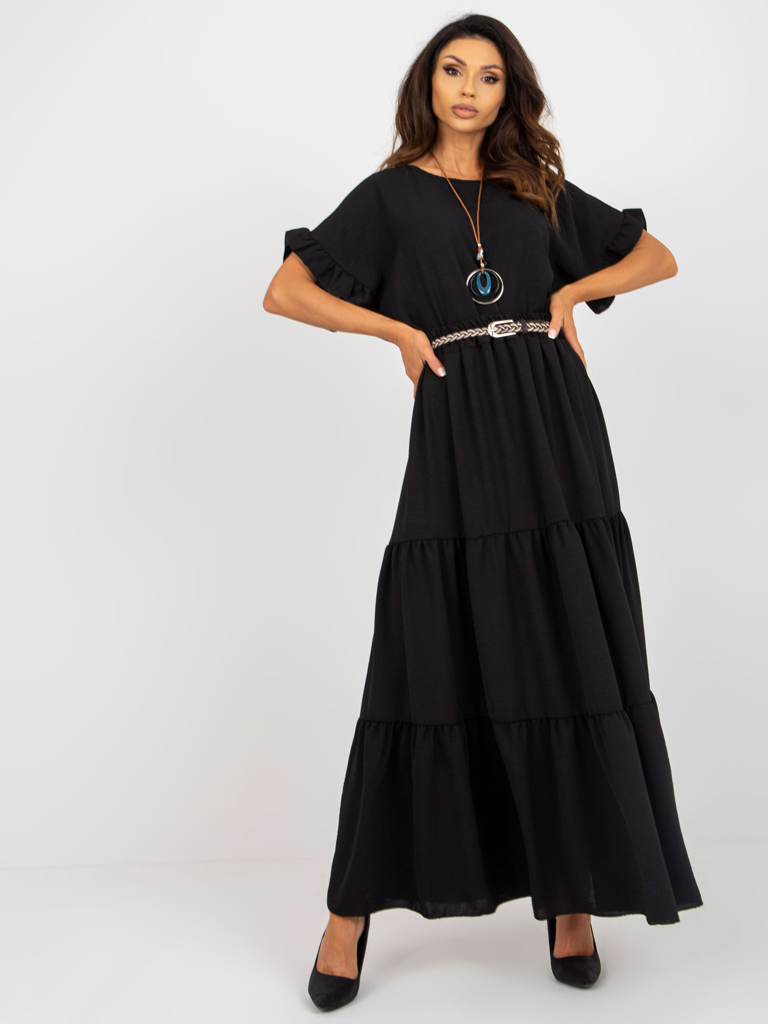 ČERNÁ VOLÁNOVÁ MAXI SUKNĚ DHJ-SD-8367.09-BLACK Velikost: ONE SIZE